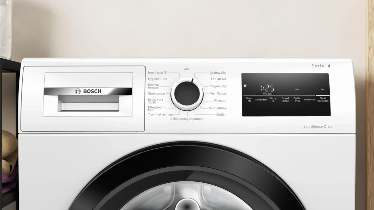 2025 Bosch WAN282K3, Serie 4, Pralka ładowana od przodu, 8 kg, 1400 obr./min, SpeedPerfect, maksymalna oszczędność energii i wody, funkcja dokładania prania, wyjątkowo higieniczna, AquaStop, IronAssist